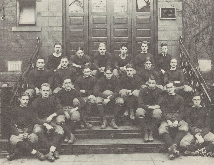 Football was one of LeMoyne’s lifelong passions. Here, seated third from the right, top row, he’s with the varsity team at Pittsburgh’s Shady Side Academy.